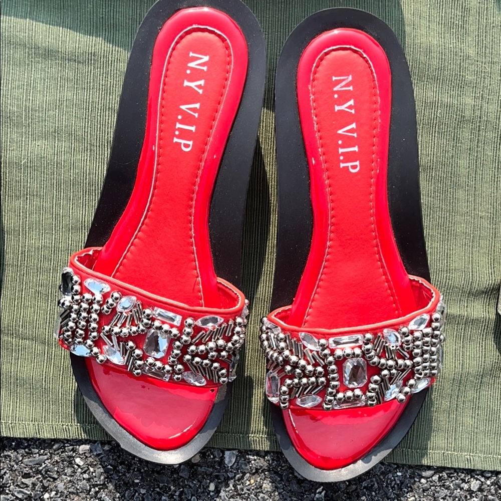 Red Embellished Women's Sandals